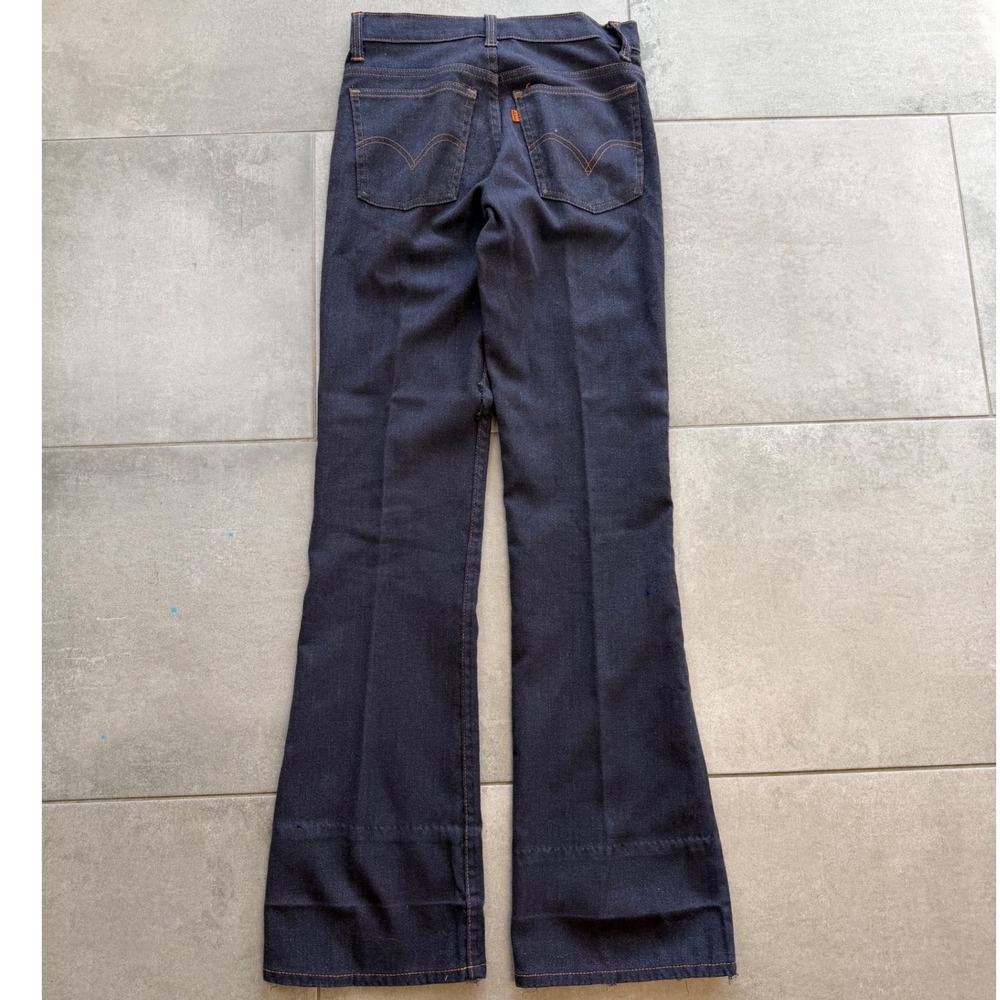 Vintage 80s Levis Orange Tab Boot Cut Bell Bottom Flare Jeans Dark Blue 26x33